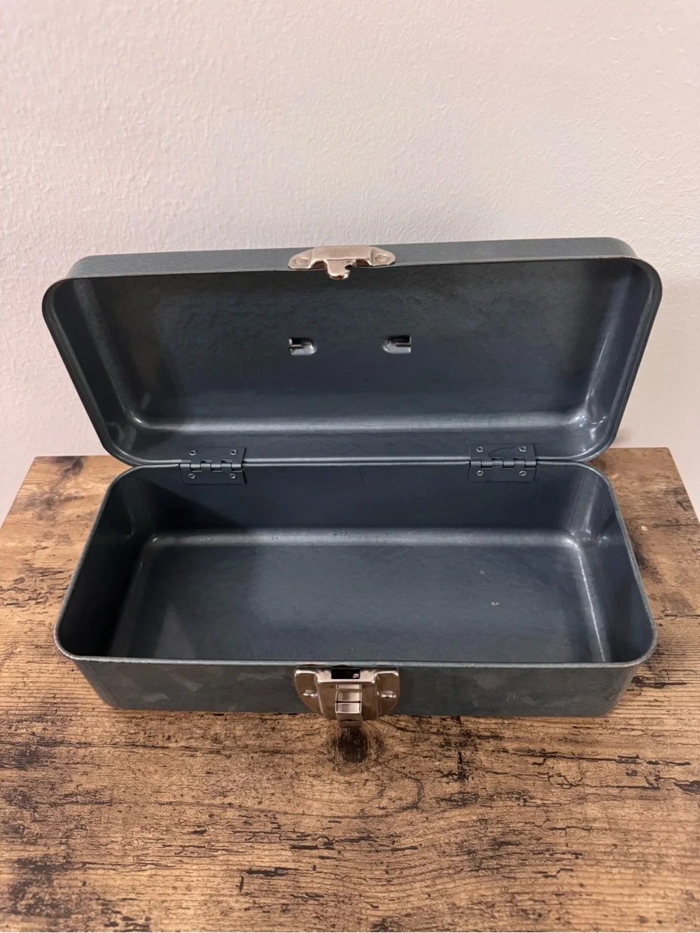Vintage Industrial Metal Lock Box w/ Working Lock Gray Steel Storage Case 11”